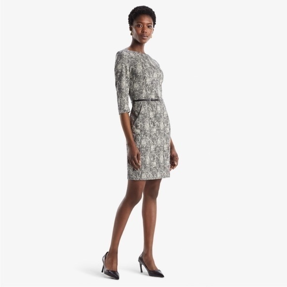 Mm Lafleur Dress Etsuko Knee Length Shift In Crackle Black White